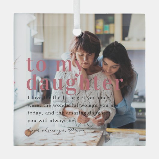 娘に |引用文と写真ギフト ガラスオーナメント (正面)