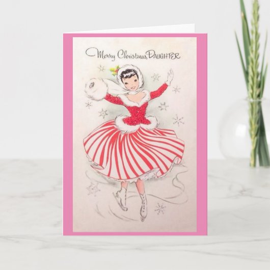 娘のためのヴィンテージクリスマスアイススケートで滑るカード シーズンカード (正面)