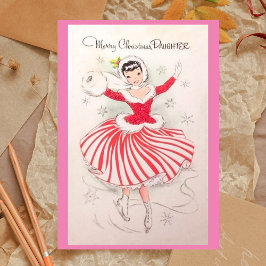 娘のためのヴィンテージクリスマスアイススケートで滑るカード シーズンカード