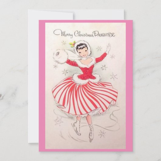 娘のためのヴィンテージクリスマスアイススケートで滑るカード シーズンカード (正面)