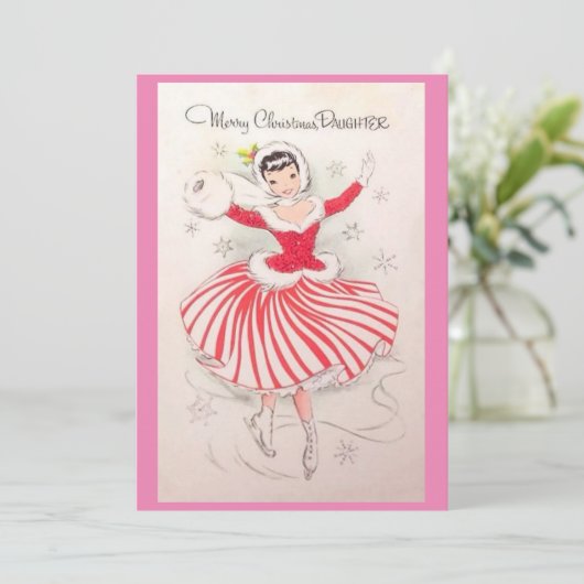 娘のためのヴィンテージクリスマスアイススケートで滑るカード シーズンカード (スタンド正面)