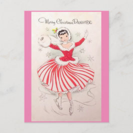 娘のためのヴィンテージクリスマスアイススケートで滑るカード シーズンポストカード