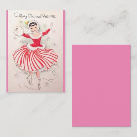 娘のためのヴィンテージクリスマスアイススケートで滑るカード ノートカード (正面/裏面)