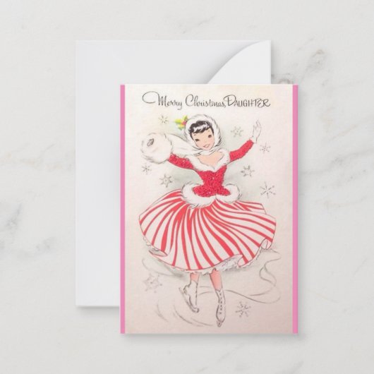 娘のためのヴィンテージクリスマスアイススケートで滑るカード ノートカード (正面)