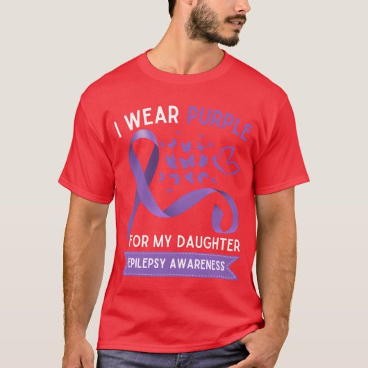 娘のてんかんのために紫色を身に着けています てんかんの娘 Tシャツ (正面)