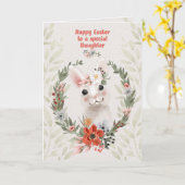 娘のイースターに愛らしいウサギと花を カード (黄色い花)