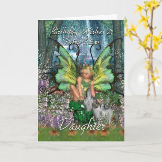 娘のバースデー・カード-アンゼリカのファンタジーの森林 カード (黄色い花)