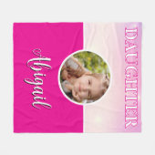 娘のパーソナライズされた写真と名前ホットピンク フリースブランケット (正面(横))