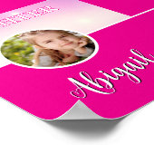 娘のパーソナライズされた写真と名前ホットピンク ポスター (角)