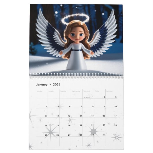 娘のパーソナライズされた写真と名前2026 Angel カレンダー (1月 2026)