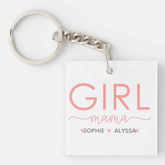 娘のパーソナライズされた名前を持つ女の子ママ キーホルダー (正面)