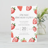 娘のピクニック　苺のテーマの誕生日パーティー 招待状 (スタンド正面)