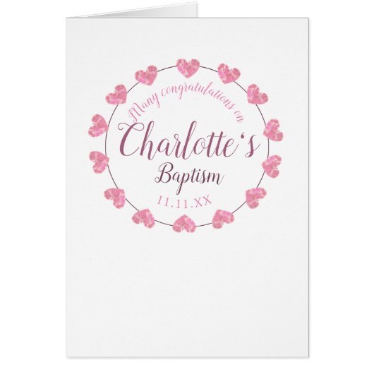 娘のピンクと白のバプテスマのお祝い (正面)