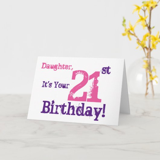 娘のピンク紫色の第21誕生日の挨拶 カード (黄色い花)