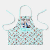娘の写真と名前雪だるまパターンミントグリーン エプロン (正面)