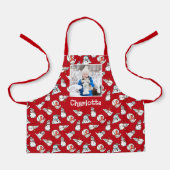 娘の写真と名前雪だるま赤いクリスマス エプロン (正面)