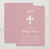 娘の十字架とソフトピンクの洗礼招待状 招待状 (正面/裏面)