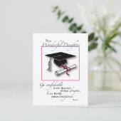 娘の卒業式ピンクブラック ポストカード (スタンド正面)