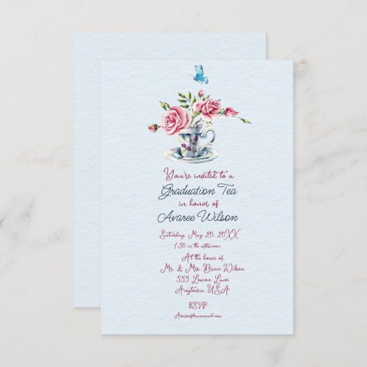 娘の卒業茶お祝い招待状 招待状 (正面/裏面)