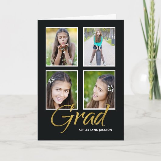 娘の卒業4枚の写真がカスタマイズ可能 カード (正面)