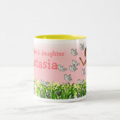 娘の名前をカスタムするの黒い髪の女の子の春のマグ ツートーンマグカップ (中央)