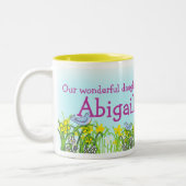 娘の名前をカスタムする春の時間の女の子のおもしろいマグ ツートーンマグカップ (左)
