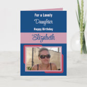 娘の名前を追加フォトブルーピンクの誕生日 カード (正面)