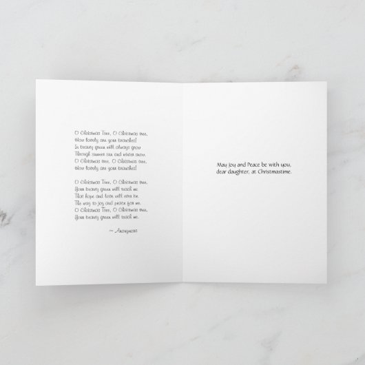 娘の平和および喜びのためのクリスマスツリーカード シーズンカード (内部)
