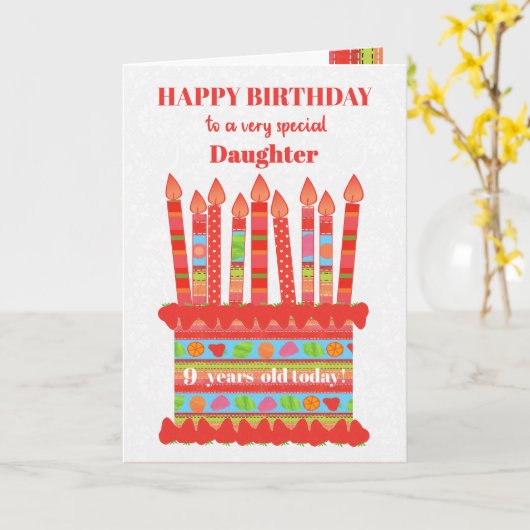 娘の年齢カスタムお誕生日ケーキカード カード (黄色い花)