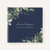 娘の形見にネイビーブルーの緑の文字 ノートブック (正面)