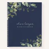 娘の形見にネイビーブルーの緑の文字 ノートブック (正面)