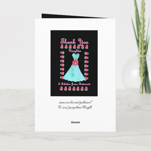 娘の後輩の新婦付添人は-青いガウン感謝していしています サンキューカード (裏面)