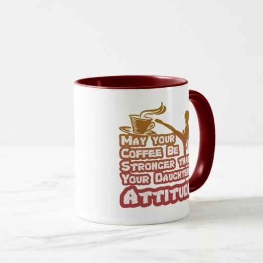 娘の態度おもしろい赤とオレンジの引用文 マグカップ (正面右)
