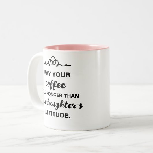 娘の態度コーヒおもしろいーマグ ツートーンマグカップ (正面左)