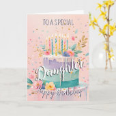 娘の楽しいハッピーバースデーケーキ カード (黄色い花)