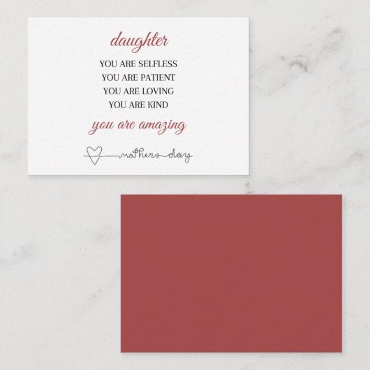 娘の母の日，詩の母の日カード ノートカード (正面/裏面)