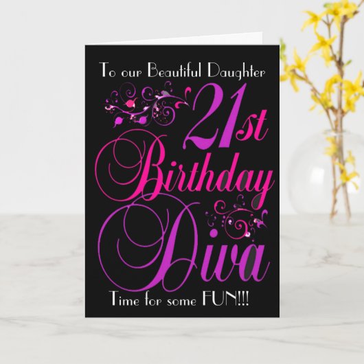 娘の第21誕生日の花型女性歌手の挨拶状 カード (黄色い花)