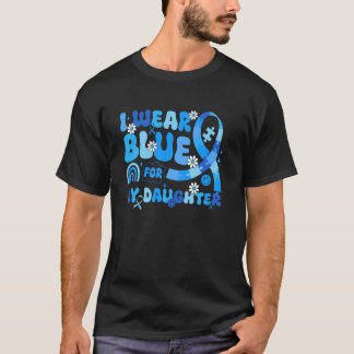 娘の自閉症を認識して青い服を着るママ・パパ Tシャツ