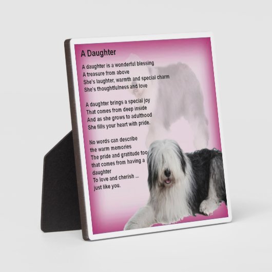 娘の詩のプラーク – 旧英語シェプドッグ フォトプラーク (正面)