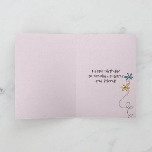 娘の誕生日とグリッター花カード カード (内部)