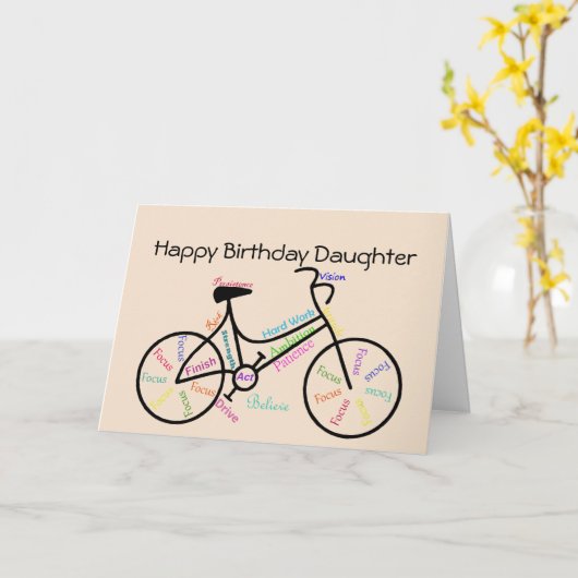 娘の誕生日は、自転車を願う、サイクリングサイクリング カード (黄色い花)