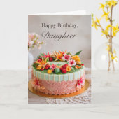 娘の誕生日トロピカルケーキカード カード (黄色い花)