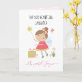 娘の誕生日フェアリーの女の子ピンクお洒落 カード (黄色い花)