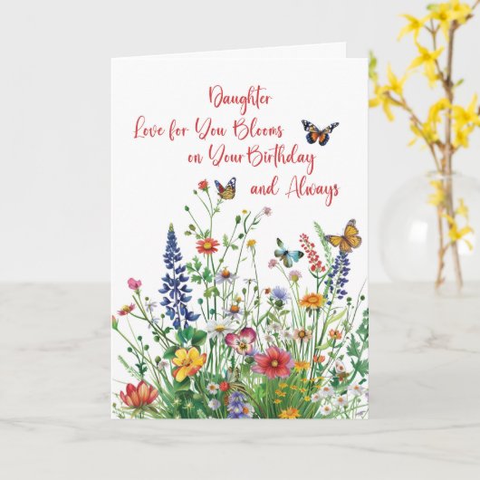 娘の誕生日ラブイン開花ワイルドフラワー カード (黄色い花)