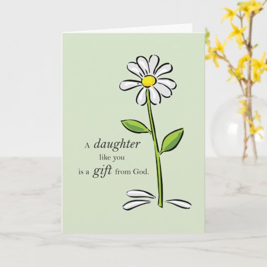 娘の誕生日、宗教的な緑のデイジーフラワーAp カード (黄色い花)