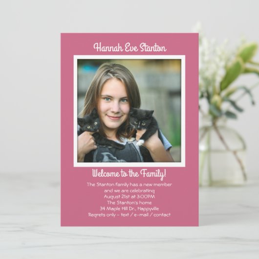 娘の養子縁組の写真パーティの招待状 招待状 (スタンド正面)