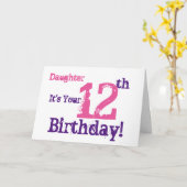 娘の12回目の誕生日（紫、ピンク） カード (黄色い花)