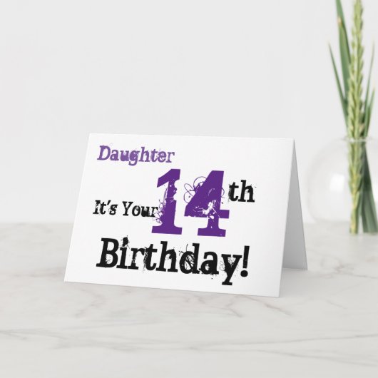 娘の14歳の誕生日の挨拶は黒と紫。 カード (正面)