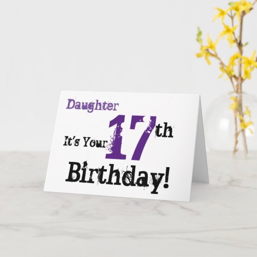 娘の17番目の誕生日の挨拶は黒、紫。 カード (黄色い花)