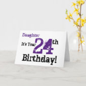 娘の24歳の誕生日の挨拶は黒、紫。 カード (黄色い花)